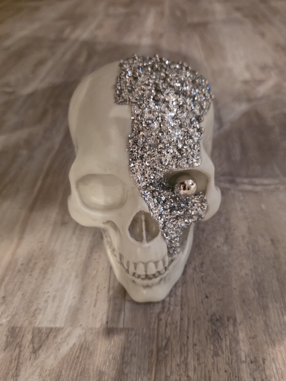 White Skull Accent with Silver Glitter Embellishment by